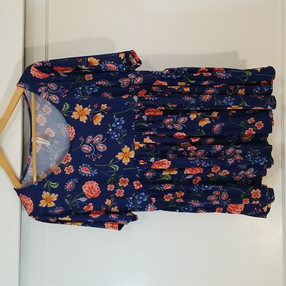Blue Foral Babydoll Top VGUC